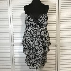 Snap Y2K Asymmetric Monochrome Layered Zebra Bubble Midi Dress Women XL